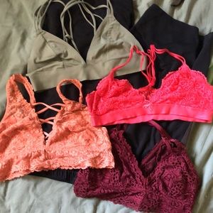 4 bralettes from Pink & Aerie. All size M